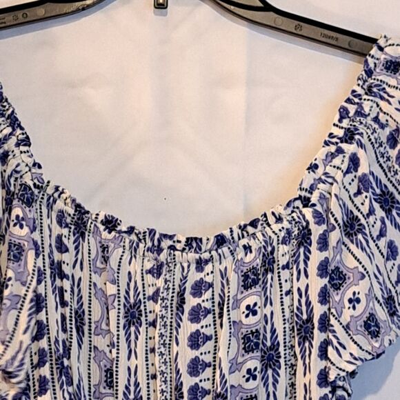 PATRONS OF PEACE BLUE/WHITE COUNTRY BOHO STYLE FLATTER SLEEVE TOP - SZ M NWOT - Picture 6 of 15